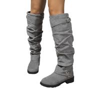 Women's Boots Fashion Knee High Wrinkle Detail Buckle Design Low Heel Slip On Stackable Boots Casual Outings Travel Dating Comfortable Women's Shoes