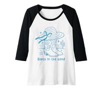 Womens Boots in The Sand Western Cowgirl Beach Country Coastal Girl Raglan Baseball Tee