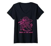 Womens Boots in The Sand Western Cowgirl Beach Country Coastal Girl V-Neck T-Shirt