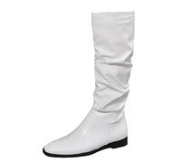 Womens Boots Knee High Wedge Ladies Fashion Solid Color Leather Wrinkled Pointed Toe Flat Long Boots Boots for Women Knee High Lace up
