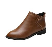 Women's Boots Ladies Chelsea Boots Chunky Heel Platform Shoes for Women Fashion Autumn Winter Ankle Shoes Thick Sole Mid Heel Short Plush Warm Solid Casual Boot Short for (Brown,5.5)