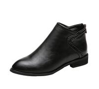 Women's Boots Ladies Chelsea Boots Chunky Heel Platform Shoes for Women Fashion Autumn Winter Ankle Shoes Thick Sole Mid Heel Short Plush Warm Solid Casual Boot Short for (Black,6)