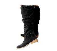 Women's Boots, Long Suede Knee-High Pull-On Cowboy Boots, Comfortable and Elegant Suede Western Classic Flat Round Toe Autumn/Winter Cowgirl Tall Boho Chic Shoes