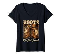 Womens Boots On The Ground Cowboy Boots Rodeo Western Cowgirl V-Neck T-Shirt