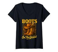 Womens Boots On The Ground Cowboy Boots Western Country Style V-Neck T-Shirt