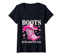 Womens Boots On The Ground to 8th Grade 1st Day of School V-Neck T-Shirt