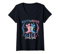Womens Boots or Bows Gender Reveal Decorations Gigi Loves You V-Neck T-Shirt