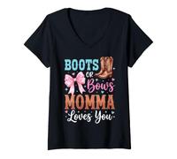Women's Boots Or Bows Momma Loves You V-Neck T-Shirt