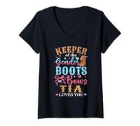 Womens Boots Or Bows Tia Loves You Gender Reveal Family Matching V-Neck T-Shirt