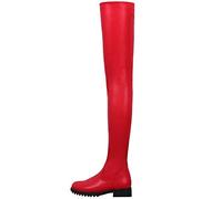 Women's Boots Over The Knee Boots Thigh High Boots Flat Heel Pointed Toe PU Zipper Shoes Outdoor Daily Club,Red,43
