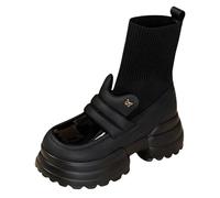 Women'S Boots - Round Toe Chunky Heel Shoes Solid Colour Knitted Stretch Comfort Boot Premium Quality Soft Comfortable Shoes Stylish And Versatile Boot Simple Style Lightweight Breathe Boots