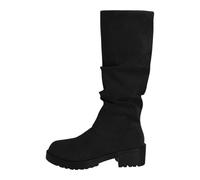 Women's Boots Round Toe Large Size Suede Square Heel Non-Slip Classic Mid-Calf Boots British Style Boots Shoes Autumn And Winter, Black, 4 UK