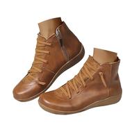 Women's Boots Slip on Ankle Boots Waterproof Rain Low Wedge Walking Ladies Fall Fashion Leather Ankle Booties Elastic Platform with Non-Slip Sole for Outside Snow Warm Rain (B-Brown, 5.5)