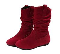 Womens Boots Soft Slouchy Flat to Low Heel Under Knee High Winter Boots for Women Ladies Mid Boots Size 5.5 1#Red