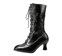 Womens Boots Solid Color Leather Boots Comfy British Style Boots Front Lace Up Knight Boots Plus Size Women's Boots Cross Tie Thick High-Heeled Women's Mid Heeled Boots Comfy and Fashion Black
