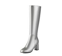 Women's Boots Square Toe Side Zipper Chunky Heel Knee High For Women Plus Size European And American Cross-Border Foreign Trade Thick Heeled With Heels Zippers Long