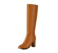 Women's Boots Square Toe Side Zipper Chunky Heel Knee High For Women Plus Size European And American Cross-Border Foreign Trade Thick Heeled With Heels Zippers Long