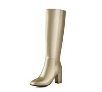 Women's Boots Square Toe Side Zipper Chunky Heel Knee High For Women Plus Size European And American Cross-Border Foreign Trade Thick Heeled With Heels Zippers Long