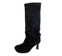 Women's Boots Suede Look Retro Renaissance Slip On Design Retro Knee High Boots Long Shaft Boots Calf Length Medium Height Ankle Boots Waterproof Transition Boots Kitten Heels, black, 6 UK