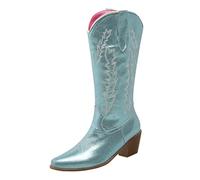 Women's Boots Wide Calf Heel High Thigh High Woman Big Size 2025 New Boot Chic And Elegant Boot Pu Boot Square Heel Knight Boots Autumn Pointed Shoe 35-46, blue, 7 UK