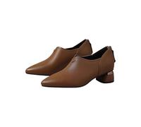 Women's Boots Wide Fit Chelsea Boots for Women Womens Shoes Size 11 Low Heel Ladies British Solid Color Leather Chain Side Zipper Thick Fashion Short Shoes Short Leather with Thick Heel Brown