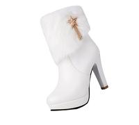 Womens Boots Wide Fit Womens Boots Knee High Autumn and Winter High Heeled Warm Low Boots Short Boots Female Tan Leather Boots Wide Calf Over The Knee Boots (White, 5.5)