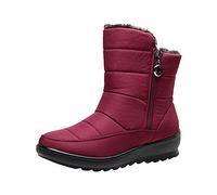 Women's Boots Winter Wide Fit Waterproof Winter Shoes Warm Fluffy Lined Ankle Boot Comfortable Side Zip Low Heel Short Booties Lightweight Non Slip Round Toe Snow ladies wide fit boots Red 4.5