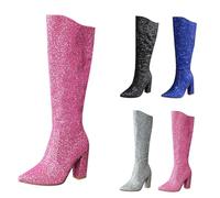 Women's Boots with Heel Glitter, Knee High Boots Lace High Boots | Wide calf long shaft boots, elegant wide shaft boots, fashionable sequins women's boots for party, festival, rave
