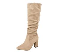 Women's Boots with Heel Knee-High Boots Suede Boots Elegant Half Height Knee Boots Pointed Toe Overknee Boots Long Shaft Slouchy Boots Knee High Boots Women Transition Boots