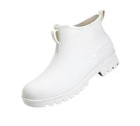 Women's Boots with Heel, Short Wellington Boots, Women's Waterproof Ankle High Rain Boots, Low Heel Wellington Boots, Surfsch Water Shoes, Non-Slip Slip-On Boots, Ultralight Short Boots, White, 10 UK