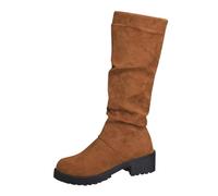 Women's Boots with Heel Suede Riding Boots Wide Calf Round Head, brown, 8.5