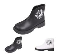 Womens Boots With Side Zip Ladies Chinese Boots Yin And Yang Pattern Boot Slip On Rain Boot Non Slip Walking Booties Individuality Eight-Trigram Formation Bootie Chinese Traditional Booties