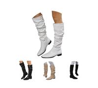 Womens Boots Women Block Heel Fashion Over The Knee Boots Women Zip Round Toe Knee High Shoe Mid Heels Long Boot Girls School Shoes (White #2, 4.5)