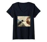 Women's Border Collie Biting God's Hand Funny Border Collie V-Neck T-Shirt