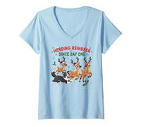 Womens Border Collie Christmas Herding Reindeer Design V-Neck T-Shirt
