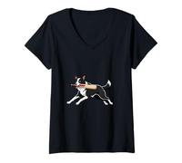 Women's Border Collie Cricket Bat Funny Dog Player Cartoon V-Neck T-Shirt