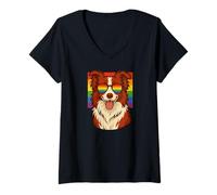 Womens Border Collie dog, Gay Pride, Queer, LGBTQ+, Red and White V-Neck T-Shirt