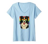 Womens Border Collie Dog, Gay Pride, Queer, LGBTQ+, V-Neck T-Shirt