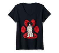 Women's Border Collie Valentine's Day Paw V-Neck T-Shirt