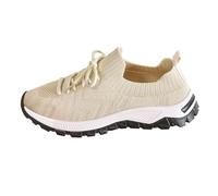 Women's Border Lightweight Sports Shoes New Soft Sole Comfortable Knitted Sports Shoes Running Trainers Ladies Trainers Size 8 Wide Fitting (Beige, 41)