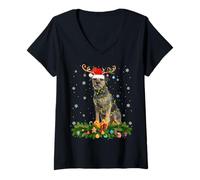 Womens Border Terrier Lover Reindeer Hat Border Terrier Christmas V-Neck T-Shirt