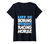 Womens Boredom Ends When There’s Horse Racing Fun V-Neck T-Shirt