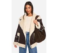 Womens Borg Trim Jacket - Fudge - 8, Fudge