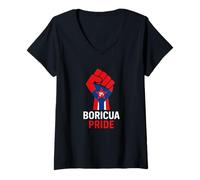 Womens Boricua Pride - Puerto Rican Fist in Flag Colors - Frog Icon V-Neck T-Shirt