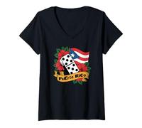 Womens Boricua Pride with Hibiscus and Domino V-Neck T-Shirt