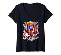 Women's Boricua Puerto Rican Bomba Drum V-Neck T-Shirt