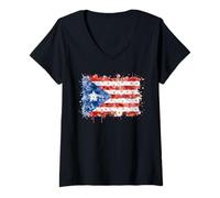 Womens Boricua Puerto Rico Flag Flowers Proud Hispanic Heritage V-Neck T-Shirt