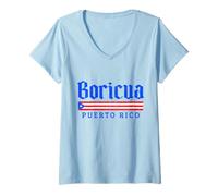 Womens Boricua Puerto Rico Pride Taino Puerto Rican Flag V-Neck T-Shirt