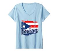 Womens Boricua Puerto Rico Pride Taino Puerto Rican Flag V-Neck T-Shirt