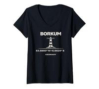 Women's Borkum Germany Lighthouse Coordinates North Sea Island V-Neck T-Shirt